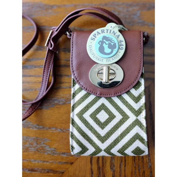 Spartina 449 Handbags - SPARTINA 449 Daufuskie Island Crossbody Phone Credit Cards Linen Cognac Leather